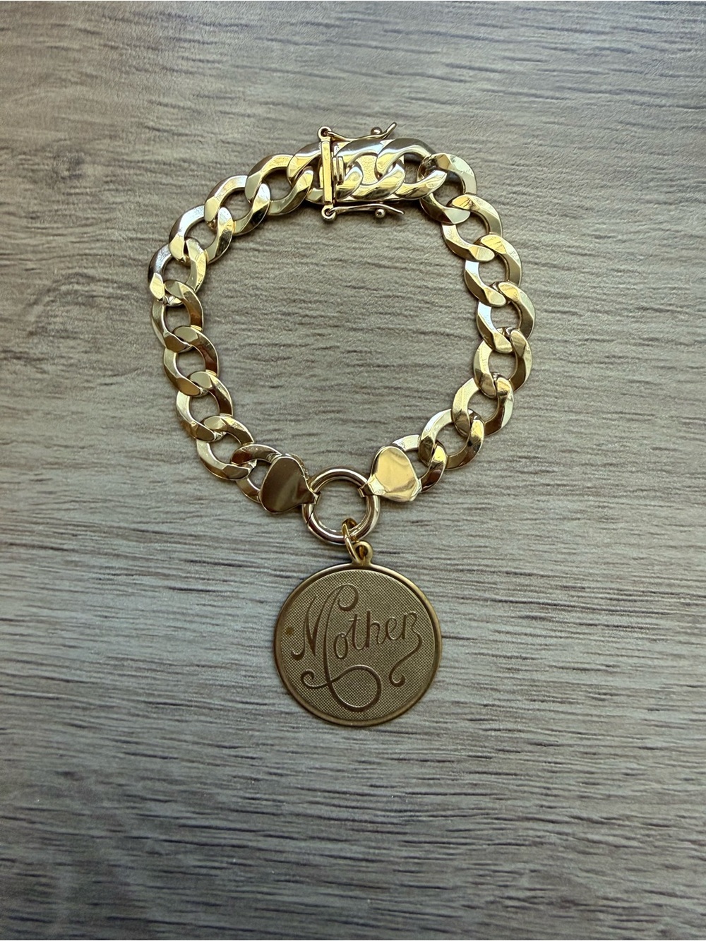 14k Gold Vermeil Chain Bracelet Vintage ‘Mother’ brass charm - Women's Jewelry